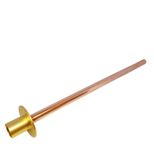 a copper and brass wall plate and tube presented on a white background