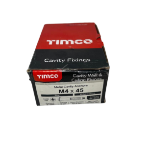 a box of timco cavity fixing anchors presented on a white background