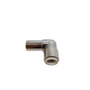 a drayton push fit elbow in chrome presented on a white background