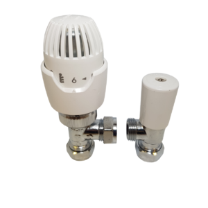 a drayton rt212 white thermostatic radiator valve presented on a white background