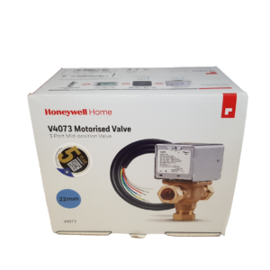 a honeywell home mid position valve presented on a white background
