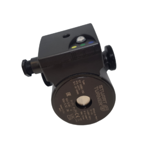 a black stuart turner heating pump presented on a white background