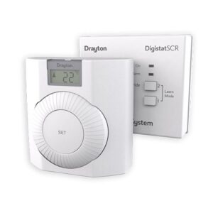 a drayton digistat and single channel receiver presented on a white background