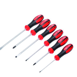 a set of 6 red nerrad screwdrivers presented on a white background