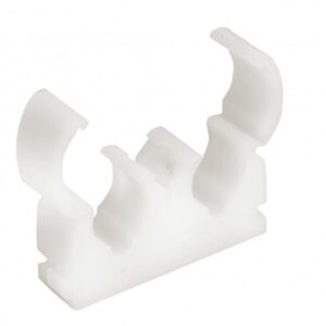 a white talon double hinged clip presented on a white background