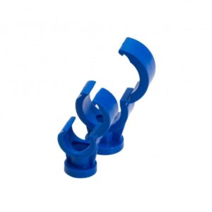 a blue talon quick-locking identification clip presented on a white background