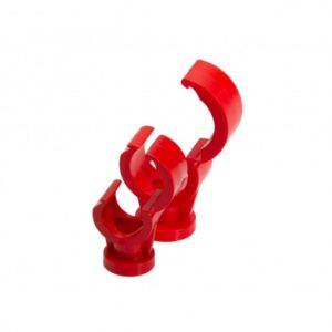 a talon red quick locking identification clip presented on a white background
