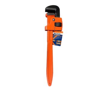 A orange pipe wrench on a white back ground sold by k9-plumbing-supplies
