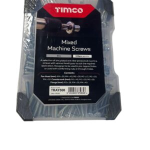 Timco small tray of mixed machine screws on a white background.