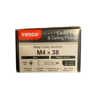 Metal Cavity Anchors M4 x 38 Combi PZ2 - 100pcs
